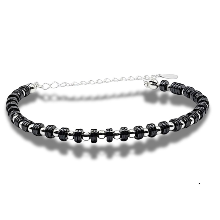 Bratara Argint 925 Cu Sfere Din Argint Si Hematit Taiat Rondea Masura Reglabila 16 - 22 cm