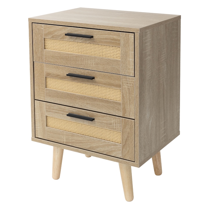 ML-Design Нощно шкафче с 3 чекмеджета, кафяво, MDF, 34x45x63 см, многофункционален дизайн