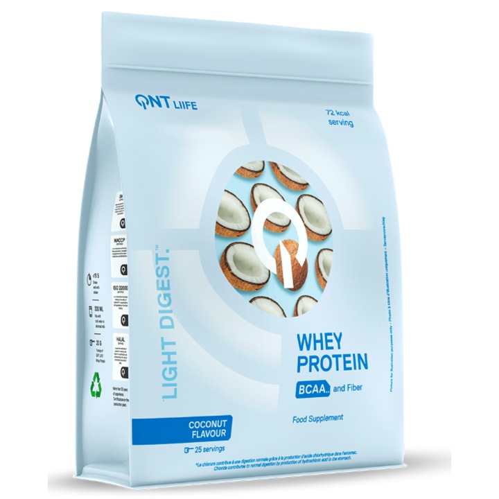 Proteina din zer, Light Digest Whey Protein, QNT, aroma cocos, 500 g