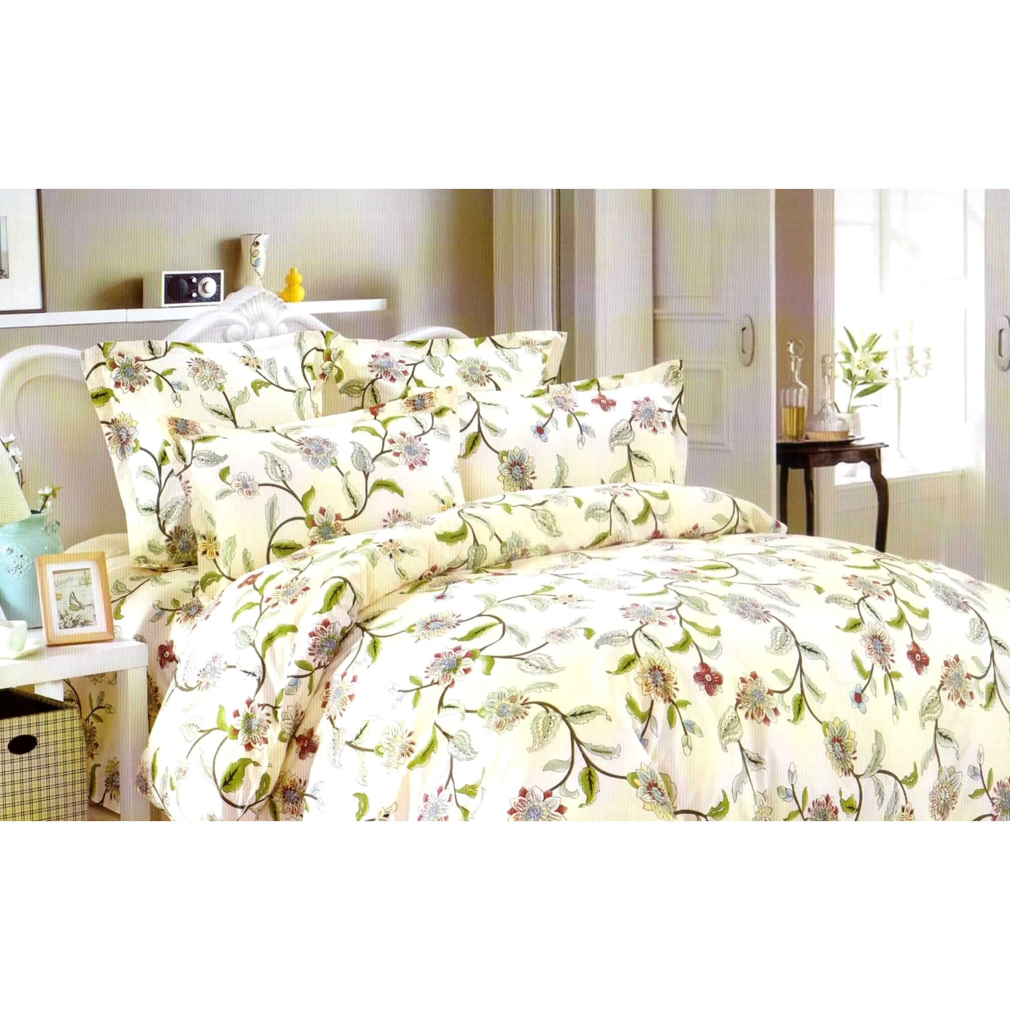 Lenjerie de pat, pentru 2 persoane, 5 piese, bumbac, galben, model Mary1