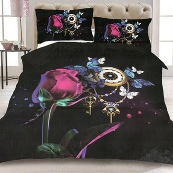 Lenjerie de pat 3D 2 persoane, 4 piese, bumbac satinat, negru model AX091 Lenjerie de pat 3D 2 persoane, 4 piese, bumbac satinat, negru model AX091