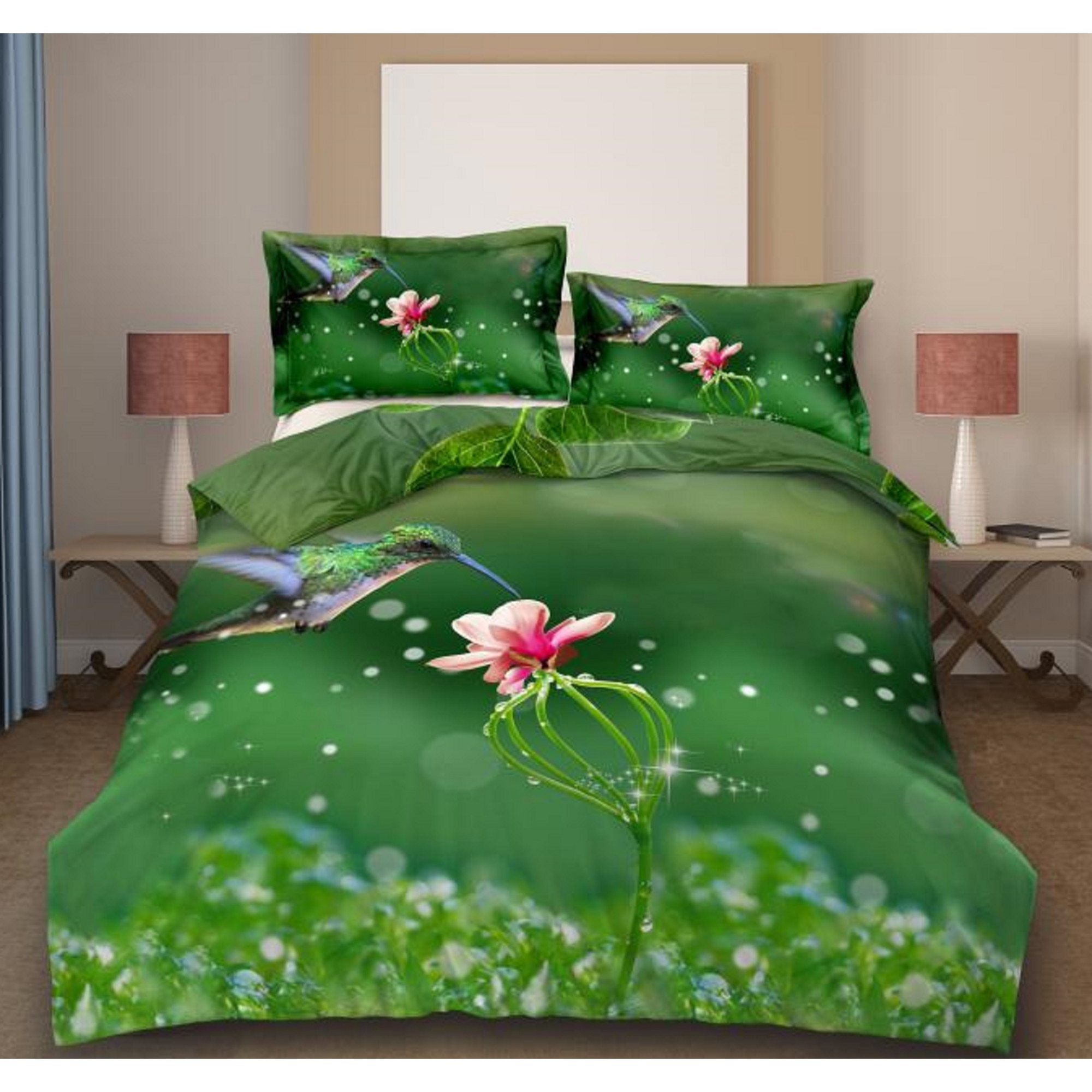 Lenjerie de pat, 3D 2 persoane, 4 piese, bumbac satinat, color, model AX115