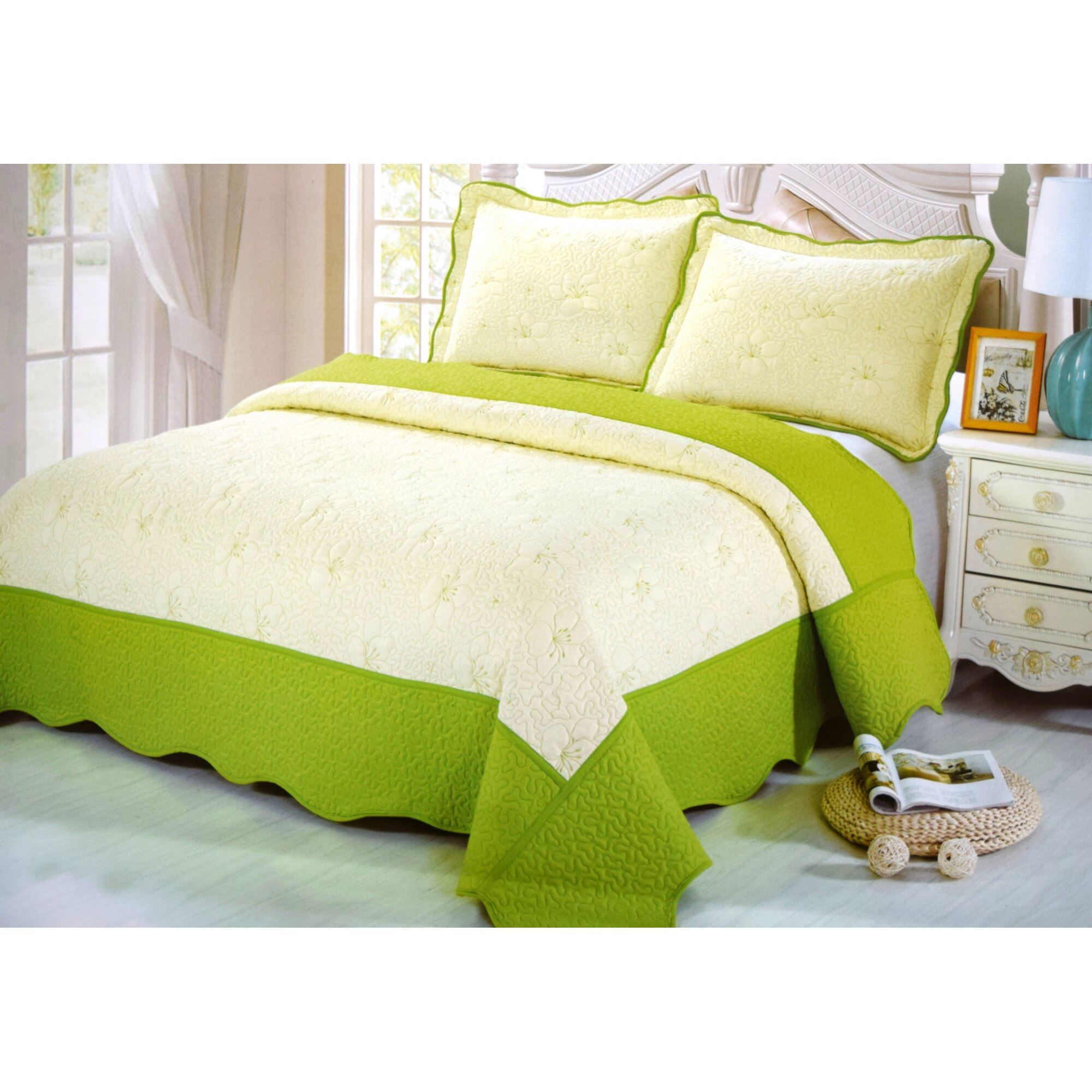 Cuvertura, pentru 2 persoane, 3 piese, bumbac, verde, model Rita48