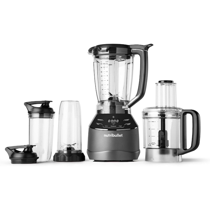 Блендер Nutribullet NBF500MB, електрически миксер, мултифункционален чопър, 1500 W, капацитет 1.8 L, черен
