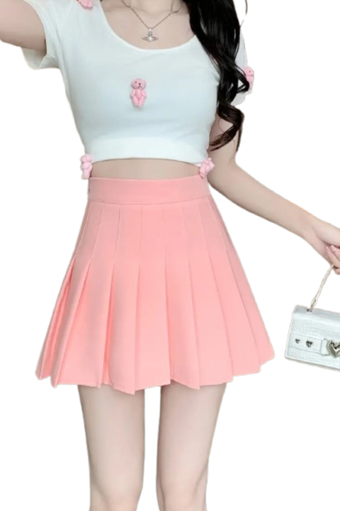 Fusta Scurta pliuri, Roz piersica