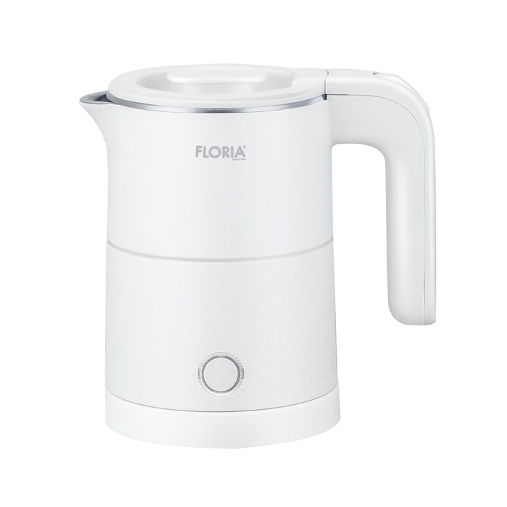 Floria ZLN1735 elektromos vízforraló, 500 ml-es űrtartalom, 1000 W teljesítmény, dupla falú, rozsdamentes acél, fehér