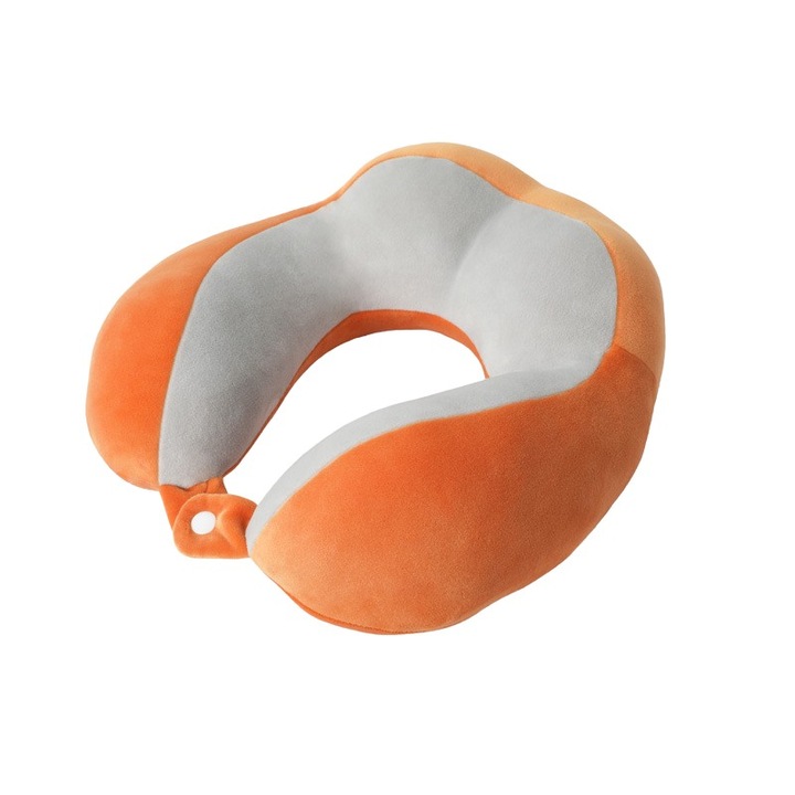 Perna de Voiaj Cyrax, Pentru Gat, din Bumbac, 4 Cocoase Pentru Confort, Accesoriu de Voiaj, Birou, Masina, Sistem Prindere Capse, Portocaliu