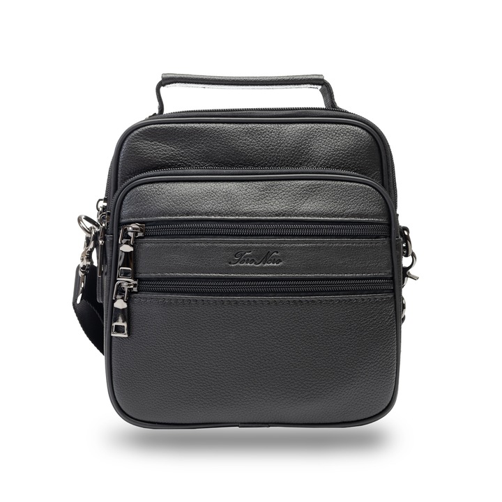 Férfi valódi bőr táska, Toro Nero, fekete, Roroc