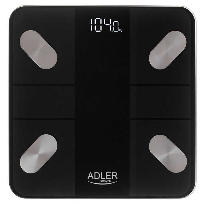 Smart Scale, Tuya App, 18 измерени параметъра, max 180 kg, 6 mm закалено стъкло, 10 потребителя, черен