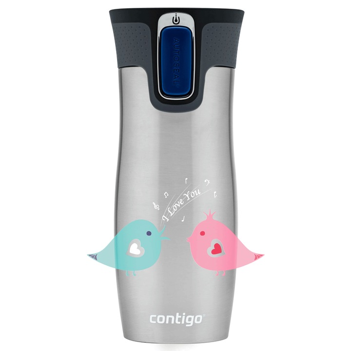 Termikus bögre, Inox, Contigo West Loop 2.0 470ml - Szerelem Madarak - Acél