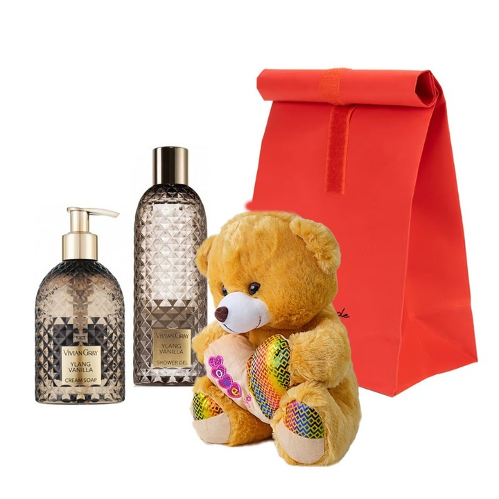 Teddyglow szett mackóval, folyékony szappannal, 300 ml és tusfürdővel, 300 ml