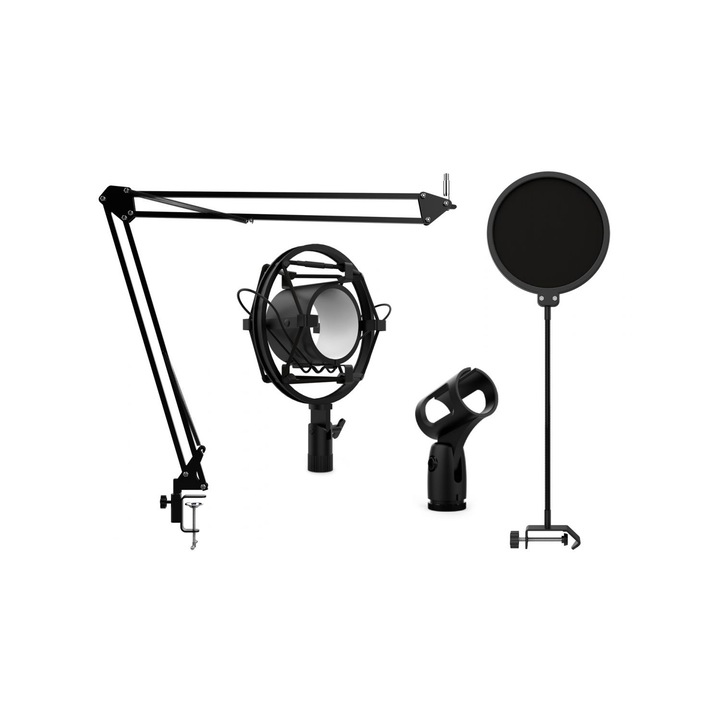 Suport microfon de studio, cu spider si filtru pop Audibax Podcast Studio Kit Black