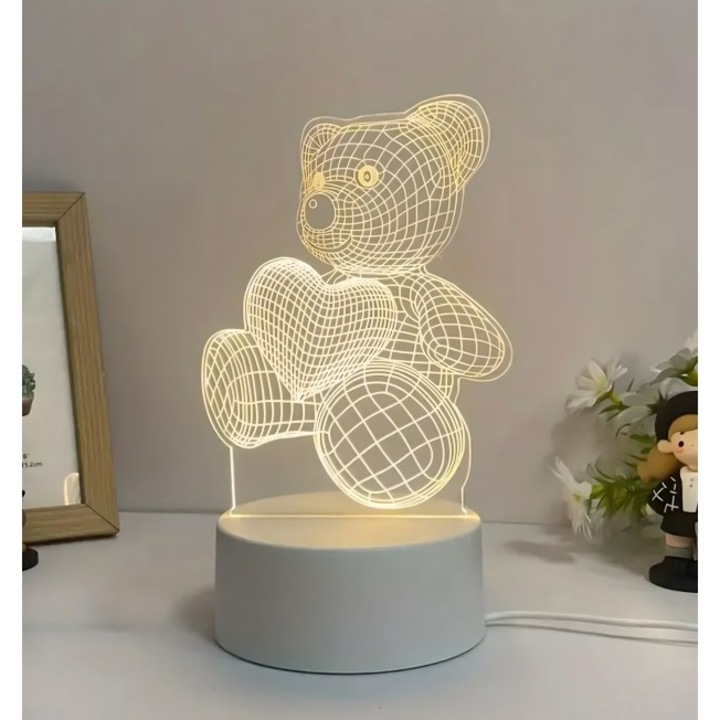 3D Teddy Bear éjszakai fény optikai csalódás USB éjszakai lámpa USB éjszakai lámpa