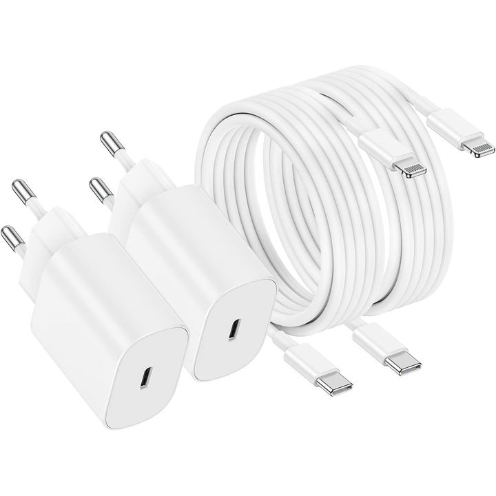4, 20 W-os PD USB-C töltő gyorstöltő készlet, QUANDES, iPhone 14/14 Pro/13/12/11/Pro/Pro Max/iPad/ 2 Type-C fénykábel, 2M, 37W