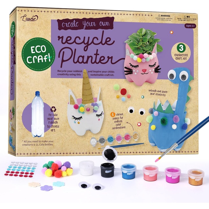 Set creatie ghiveci flori cu ajutorul materialelor reciclabile Recycling Arts and Crafts, 5+