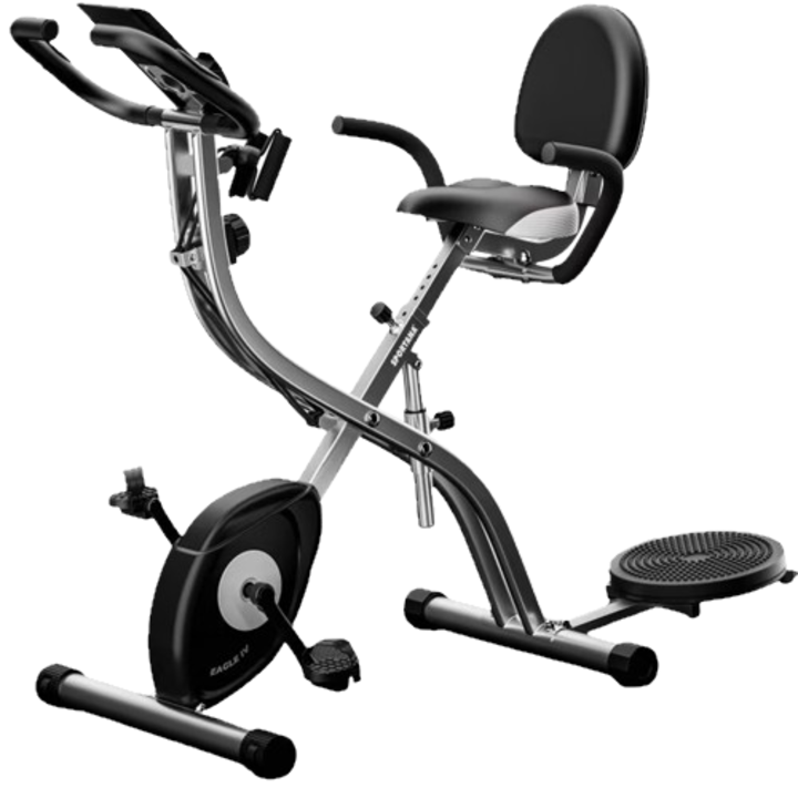Bicicleta fitness Sportana, Eagle, 4 senzori de puls, ecran LCD, 10 niveluri de rezistenta, scaun reglabil ergonomic, greutate maxima 140 Kg, compatibila cu aplicatii de antrenament