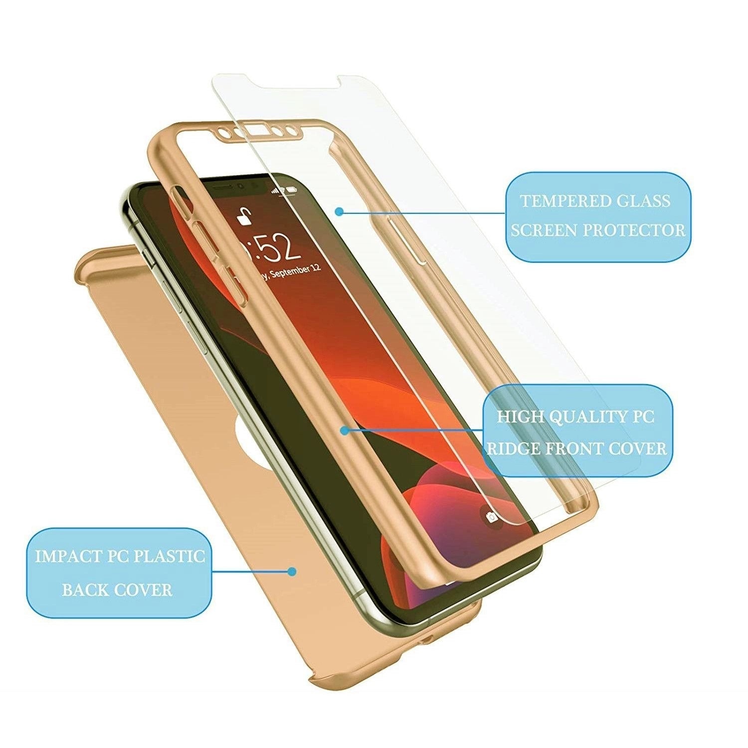 Husa de protectie Leski compatibila cu Samsung S21 5G Full Cover 360 Auriu + Folie de protectie