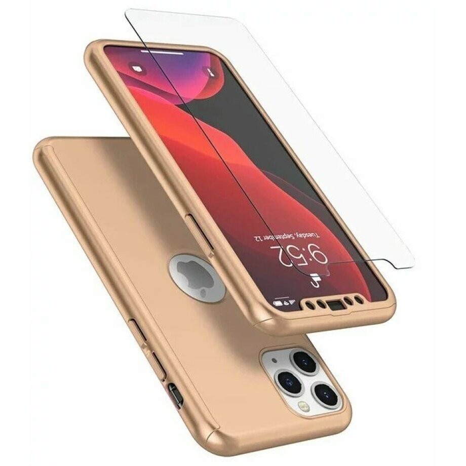 Husa de protectie Leski compatibila cu Samsung S21 5G Full Cover 360 Auriu + Folie de protectie