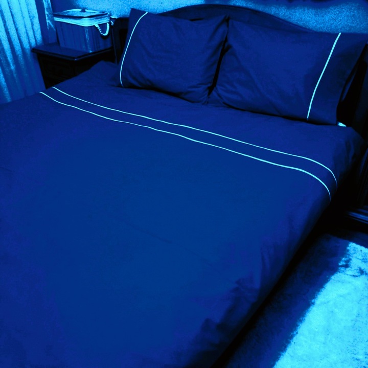 Комплект спално бельо Queen size, Casa Bucuriei, десен кант, 4 части, тъмносиньо/бяло, 100% памук, чаршаф 260/280 см, плик за завивка 200/220 см