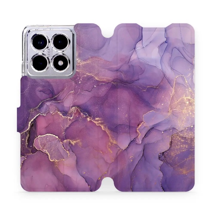 Калъф флип, Mobiwear, за Xiaomi 14T, лилав, стойка, Еко кожа