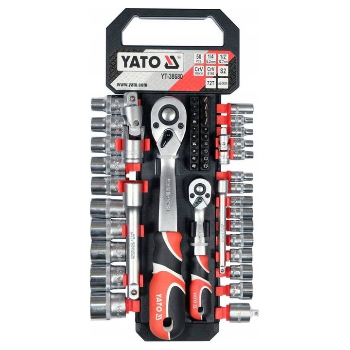 Set chei cu clichet si accesorii 1/4"; 1/2", 51 piese, Yato