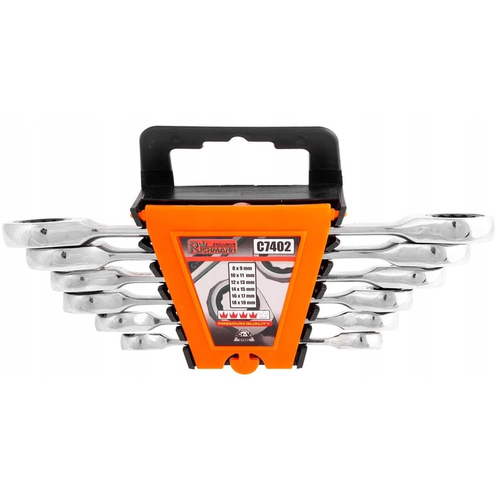 RICHMANN 6 részes racsnis gyűrűskulcs készlet, 8x19 mm, króm-vanádium, 72 fog