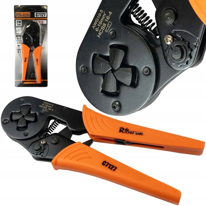 Krimpelő fogó érvéghüvelyekhez 6-16 mm2, RICHMANN, hossz 210mm, súly 540g