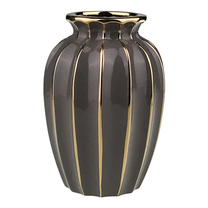 Vaza din ceramica cu dungi verticale.17X26 cm gri