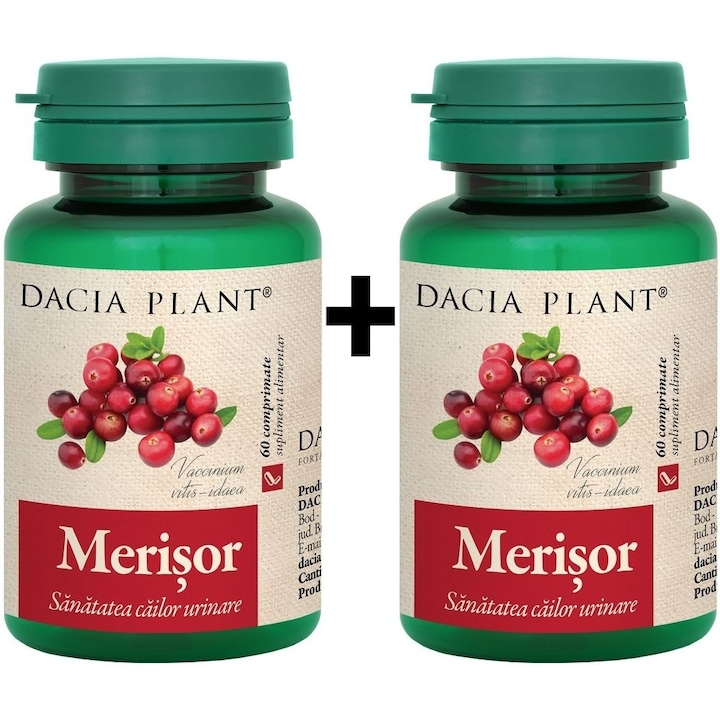 Pachet Merisor (Vaccinium vitis-idaea) extract din fructe, frunze si lastari, "Sanatatea cailor urinare", 2x60cp, Dacia Plant