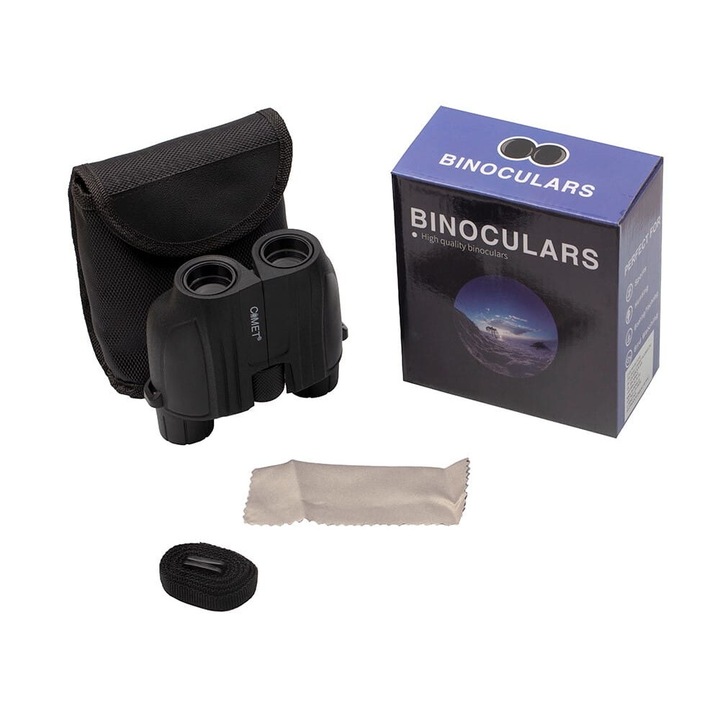 Binoclu Comet PRO POCKET 10x25, negru, set complet cu accesorii