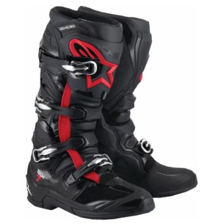Cizme motocross Alpinestars tech 7 black/ red fluo, Negru