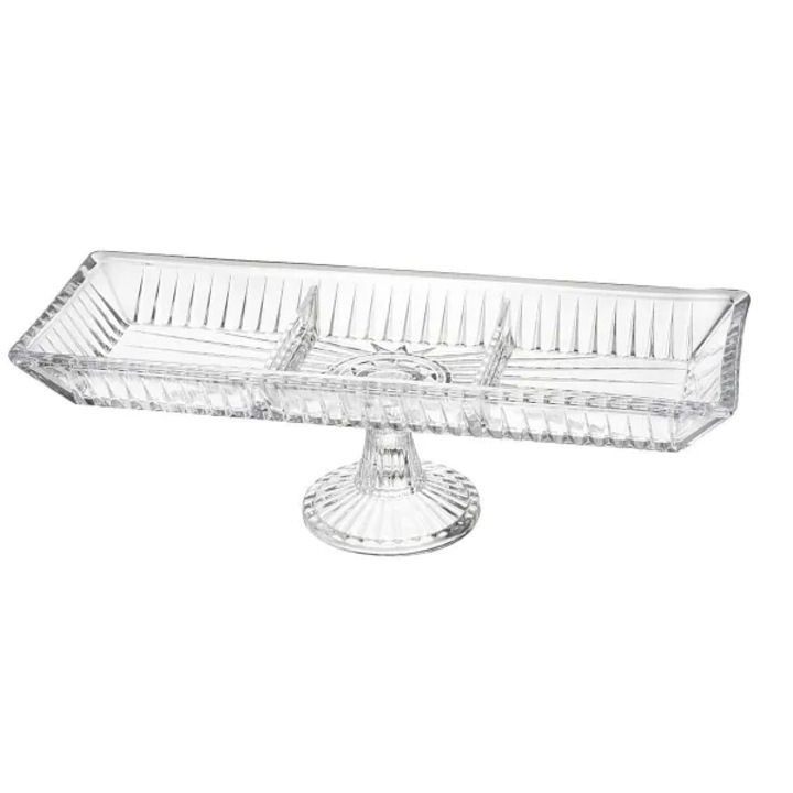 Platou dreptunghiular din sticla cu 3 compartimente Deco Art, Dimensiuni 40 x 15 cm, Finisaje argintii