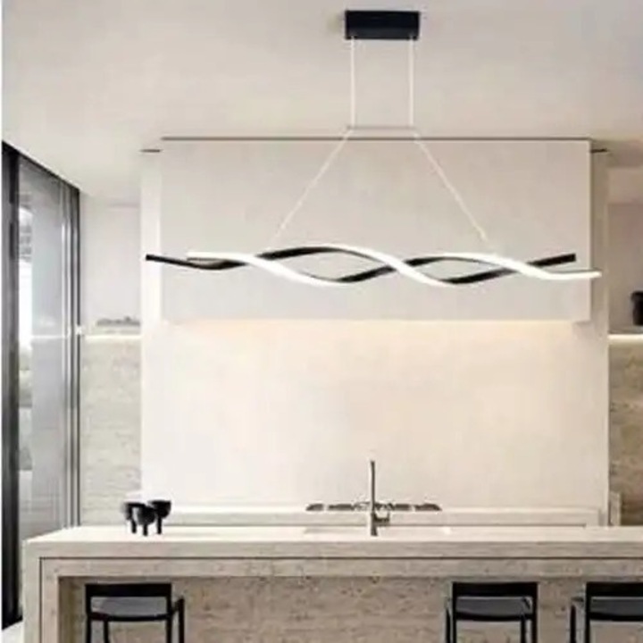 Lustra LED cu 3 tipuri de lumina si telecomanda, negru, liniara, 60W, intensitate reglabila, lumina rece/neutra/calda, 110x4x100cm, IP21, suspendata, montaj tavan, LED CONCEPT