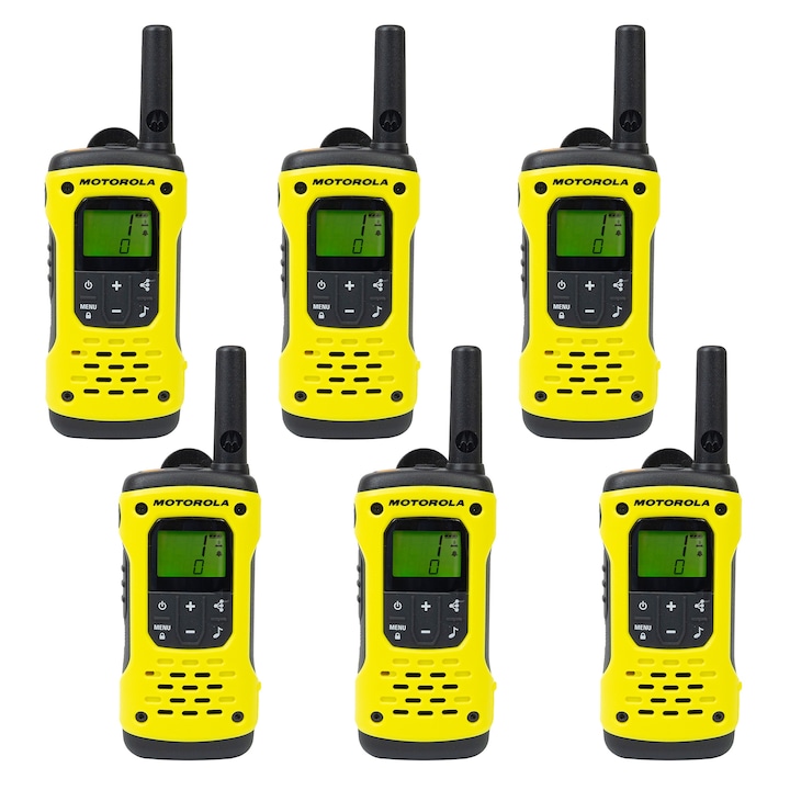 PMR Радиостанции Motorola TLKR T92 H2O 8 PMR канала, Roger Beep, VOX, IP67, портативни, жълт, комплект от 6 броя