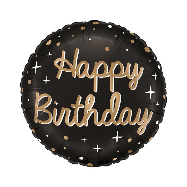 Балон от фолио, кръгъл, Happy Birthday, златист, 46см G78219