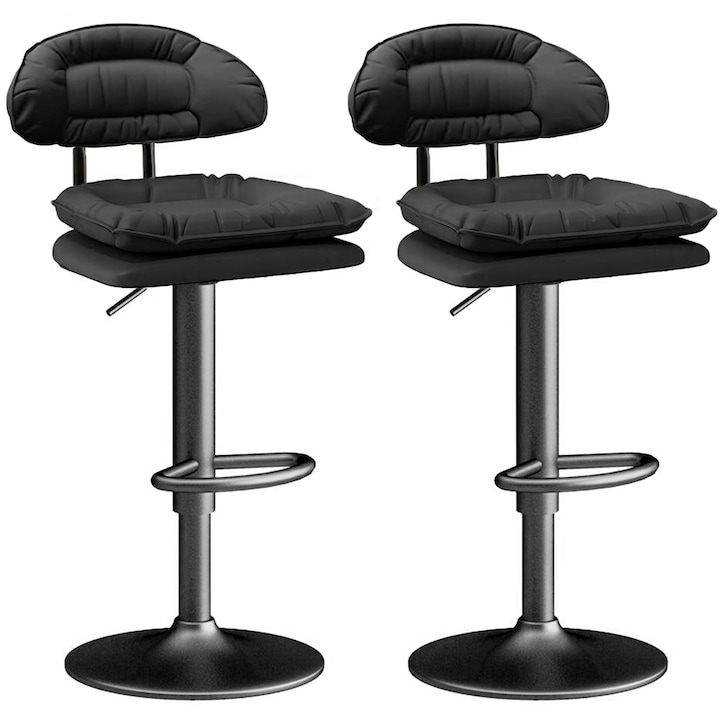 Set 2 scaune, Quasar & Co.®, rotire 360 grade, reglabil pe inaltime, suport picioare, metal/piele ecologica/burete, negru
