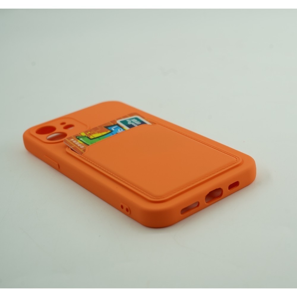 Husa protectie Flippy cu suport card compatibila cu Apple iPhone 12 Portocaliu