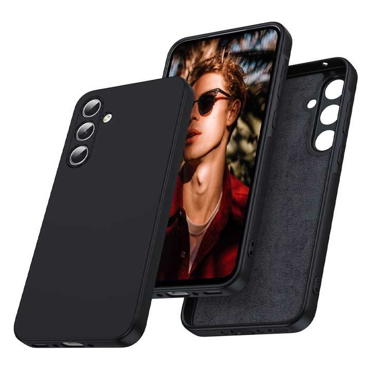 VelvetFlex szilikon mikroszálas védőtok Samsung Galaxy S25 Plus / S25+ telefonhoz, OPTIM MEGOLDÁS, Precíz kivágások, Drop+ Puha anyag, Kiváló minőségű szálas bélés, Stílusos csúszásgátló kialakítás, Fekete