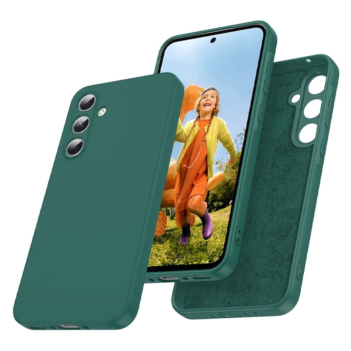 VelvetFlex szilikon mikroszálas védőtok Samsung Galaxy S25 Plus / S25+ telefonhoz, OPTIM MEGOLDÁS, Precíz kivágások, Drop+ Puha anyag, Kiváló minőségű szálas bélés, Stílusos csúszásgátló kialakítás, zöld