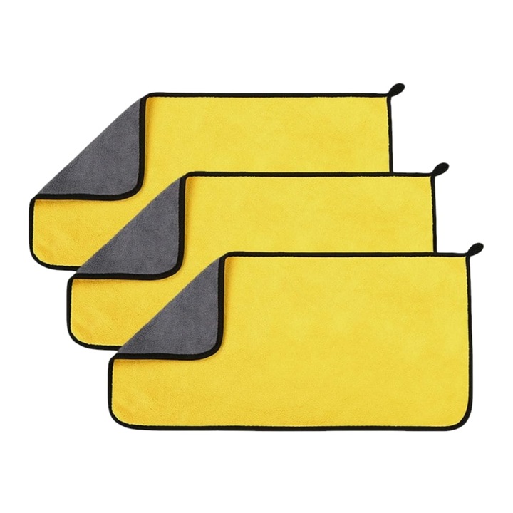 Комплект от 3 професионални микрофибърни кърпи/кърпи DIGIMAT®, супер абсорбиращи, бързосъхнещи, не оставят следи, детайли и почистване на автомобили/домашна употреба, мек материал, 2 страни, плюш, плътност 500 GSM, голямо покритие 90x60 см, жълто сиво