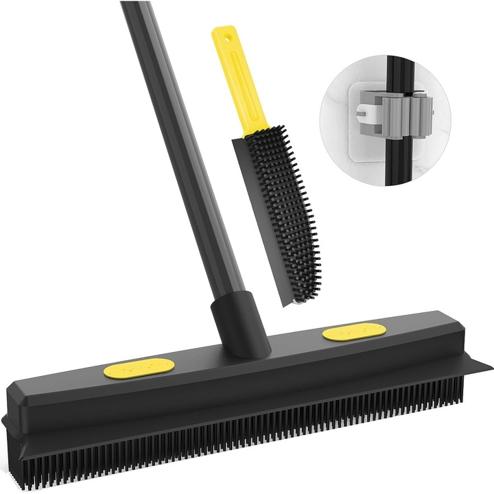 Perie de cauciuc cu maner telescopic, WELDUN, 84-142 cm, negru/galben, 34 cm latime