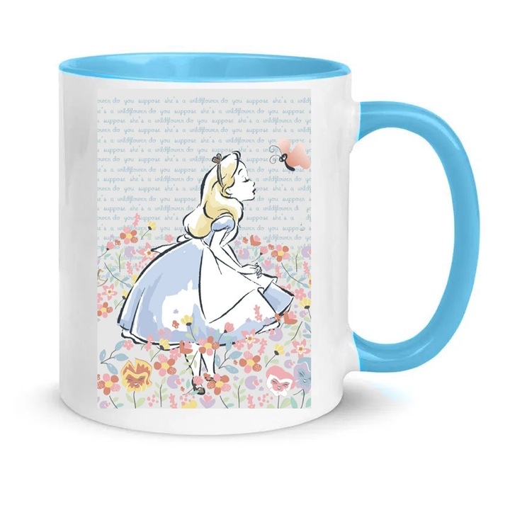 Cana ceramica Alice in Wonderland, 330ml, alb-albastru
