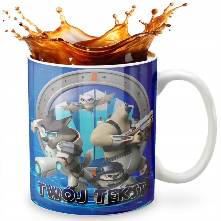 Персонализирана керамична чаша 330ml, World Case, дизайн на мадагаскарски пингвини, възможност за добавяне на име