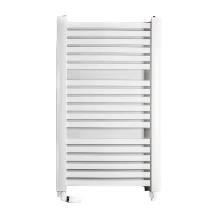 Calorifer baie Luxrad KASTOR 945x580mm alb ZDC, design elegant cu profile triunghiulare verticale si tuburi dreptunghiulare plate, otel durabil, solutie exclusivista si moderna pentru bai sofisticate