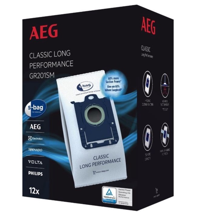 Set 12 saci de aspirator GR201SM + 1 filtru, AEG 9001688242