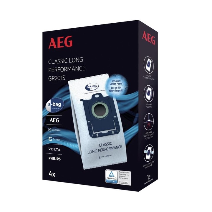 Set 4 saci de aspirator GR201S, AEG 9001684746, CLASSIC LONG PERFORMANCE