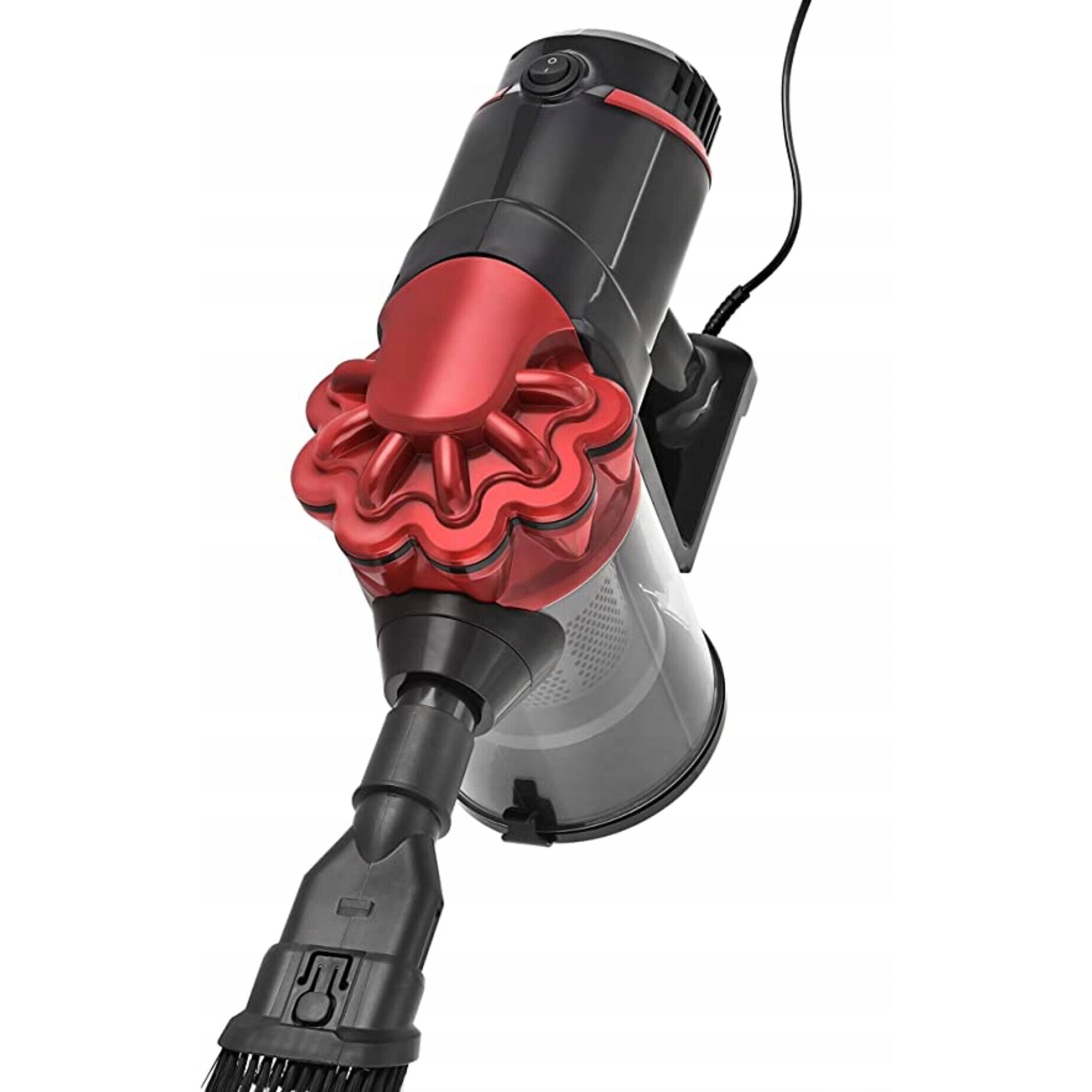 Aspirator vertical Venga, model VG HVC 3001, 2 in 1, fara sac, filtru HEPA, putere 600 W, negru cu detalii rosii