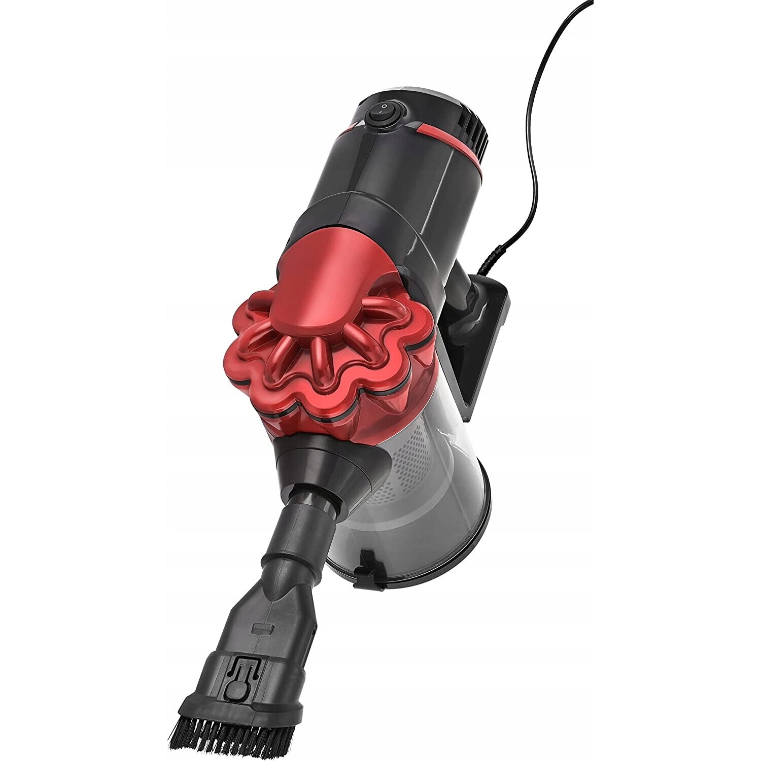 Aspirator vertical Venga, model VG HVC 3001, 2 in 1, fara sac, filtru HEPA, putere 600 W, negru cu detalii rosii