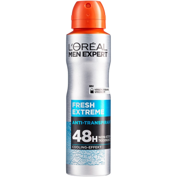 Antiperspirant spray fara alcool L'Oreal Paris Men Expert Fresh Extreme pentru barbati, protectie 48 de ore, 150 ml