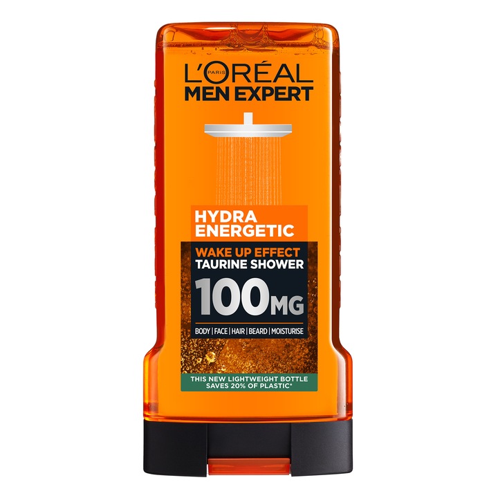 Душ гел L'Oreal Paris Men Expert Hydra Energetic, Енергизиращ, За мъже, Тяло, лице, коса, брада и хидратация, 300 мл